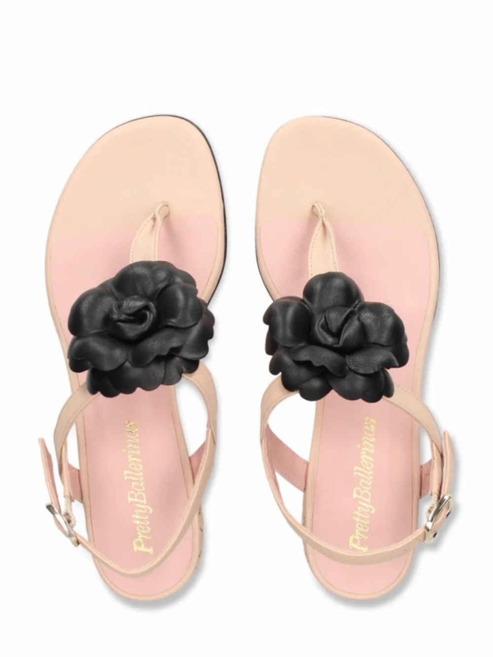 Pretty Ballerinas Pink Sandals with Black Floral Accent size 40 9 US